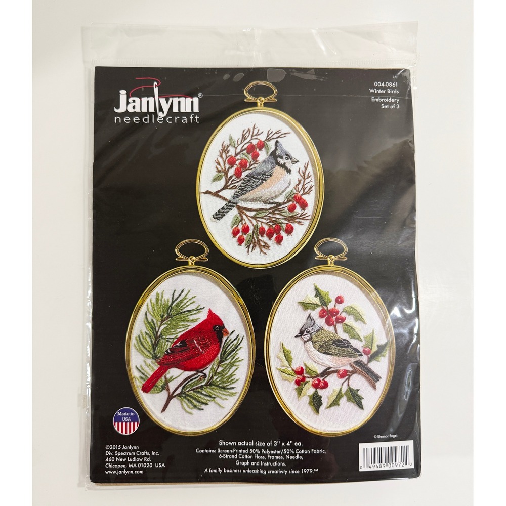 Janlynn Embroidery Kit Unisex 3x4 Multi Winter Birds Set of 3 004-0861 NEW